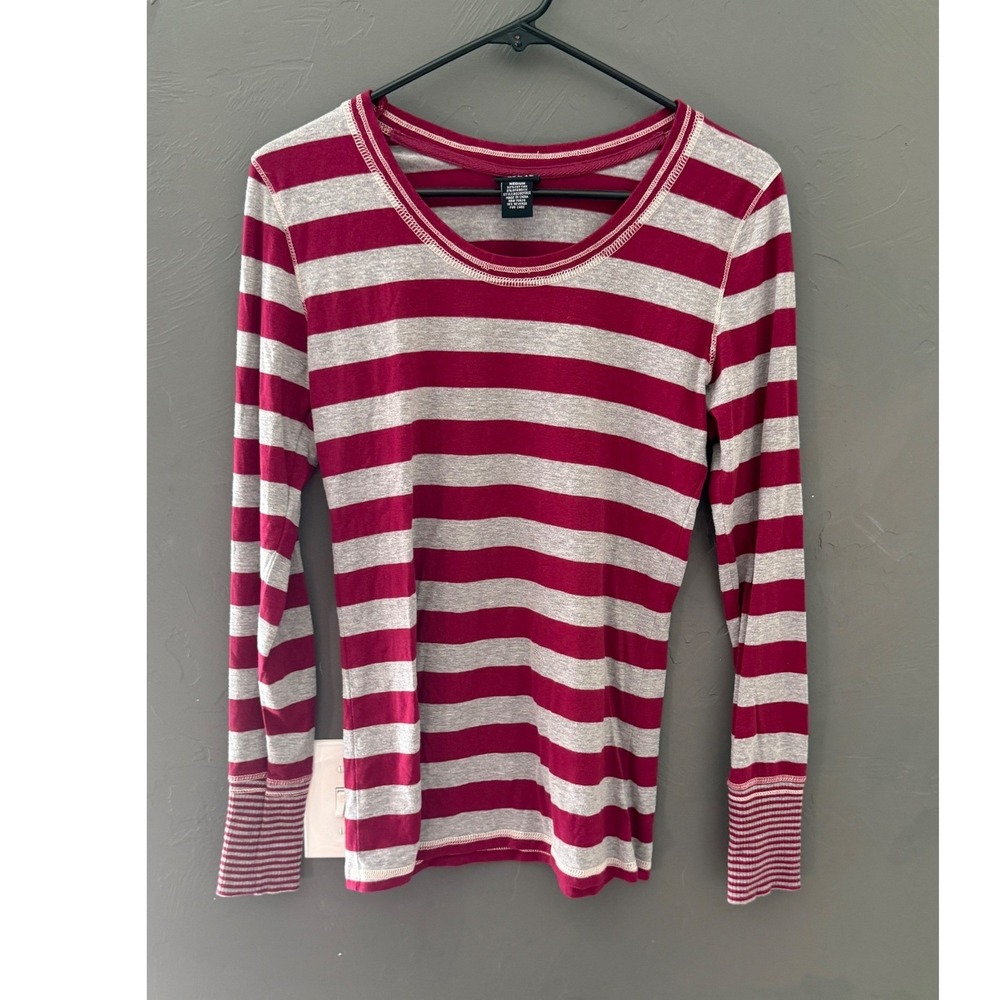Rue21 Y2k Long Sleeve Striped Grunge Top‎ Burgundy Gray Medium Bella Swan